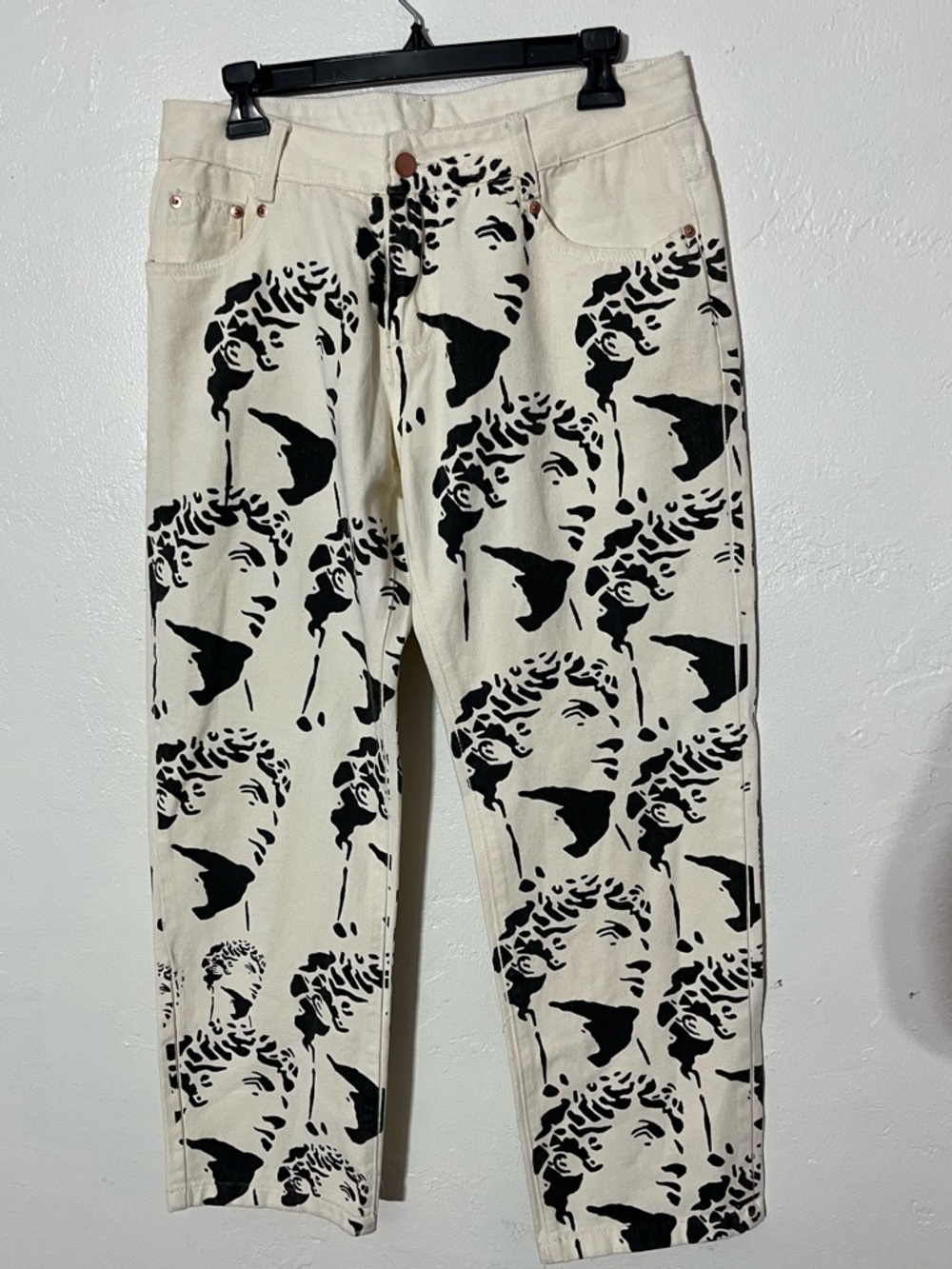Michelangelo David Statue Printed White Jeans Denim Unique Straight Leg / Taper - Picture 4 of 10